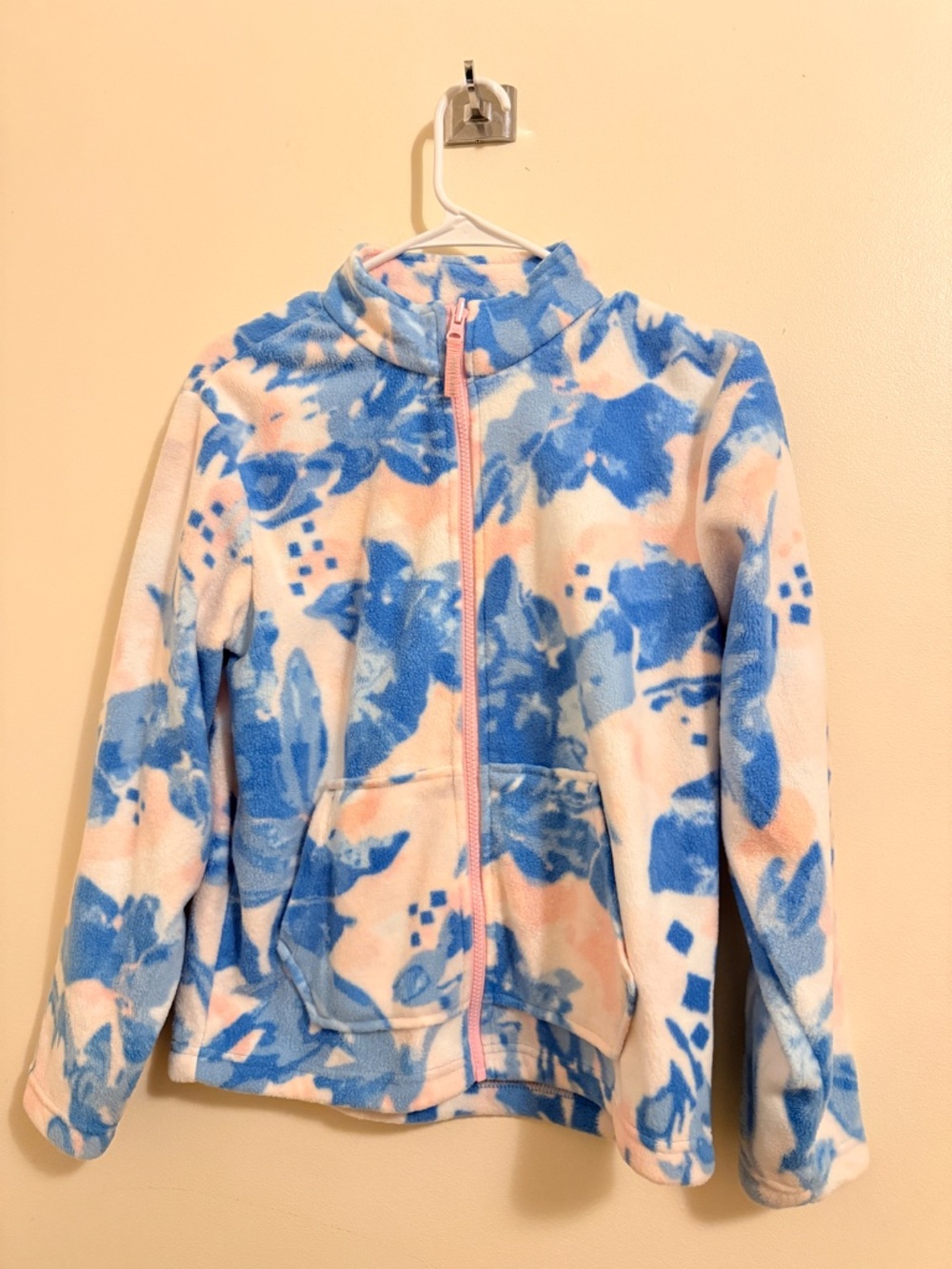 Eddie Bauer Kids Girls Fleece Jacket Size L (14/16) Blue Pink Floral Full Zip - Picture 5 of 14